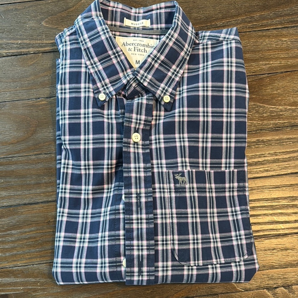 Abercrombie & Fitch Blue, Pink, and White Casual Button Down Shirt